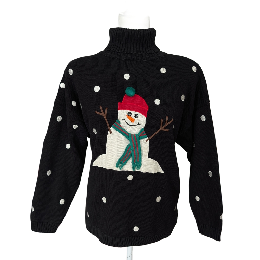 Richard Sport Vintage Black Snowman Turtleneck Sweater Size XL